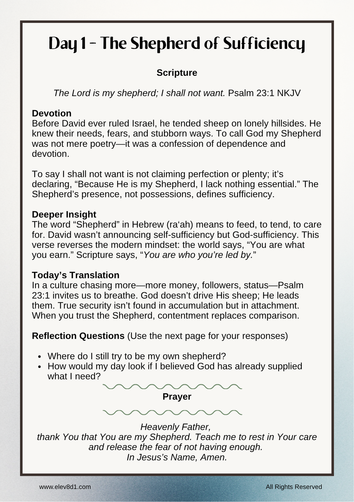 The Shepherd's Journey: Living Psalm 23 in Today's World